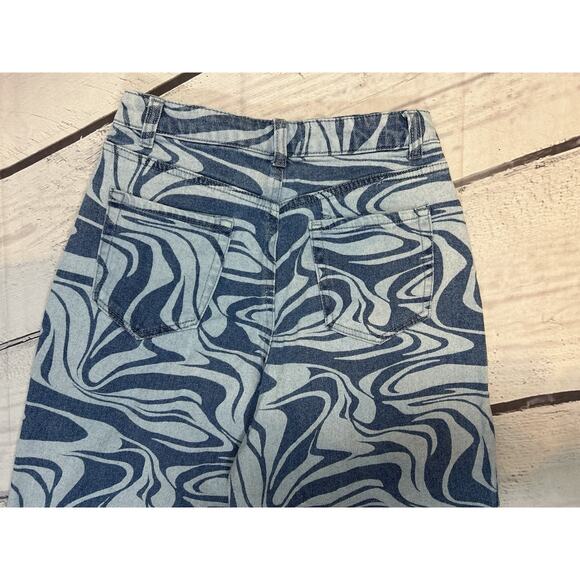 Swirl Print Wide Leg High Rise Jeans 9/29W Blue Denim - Picture 4 of 6